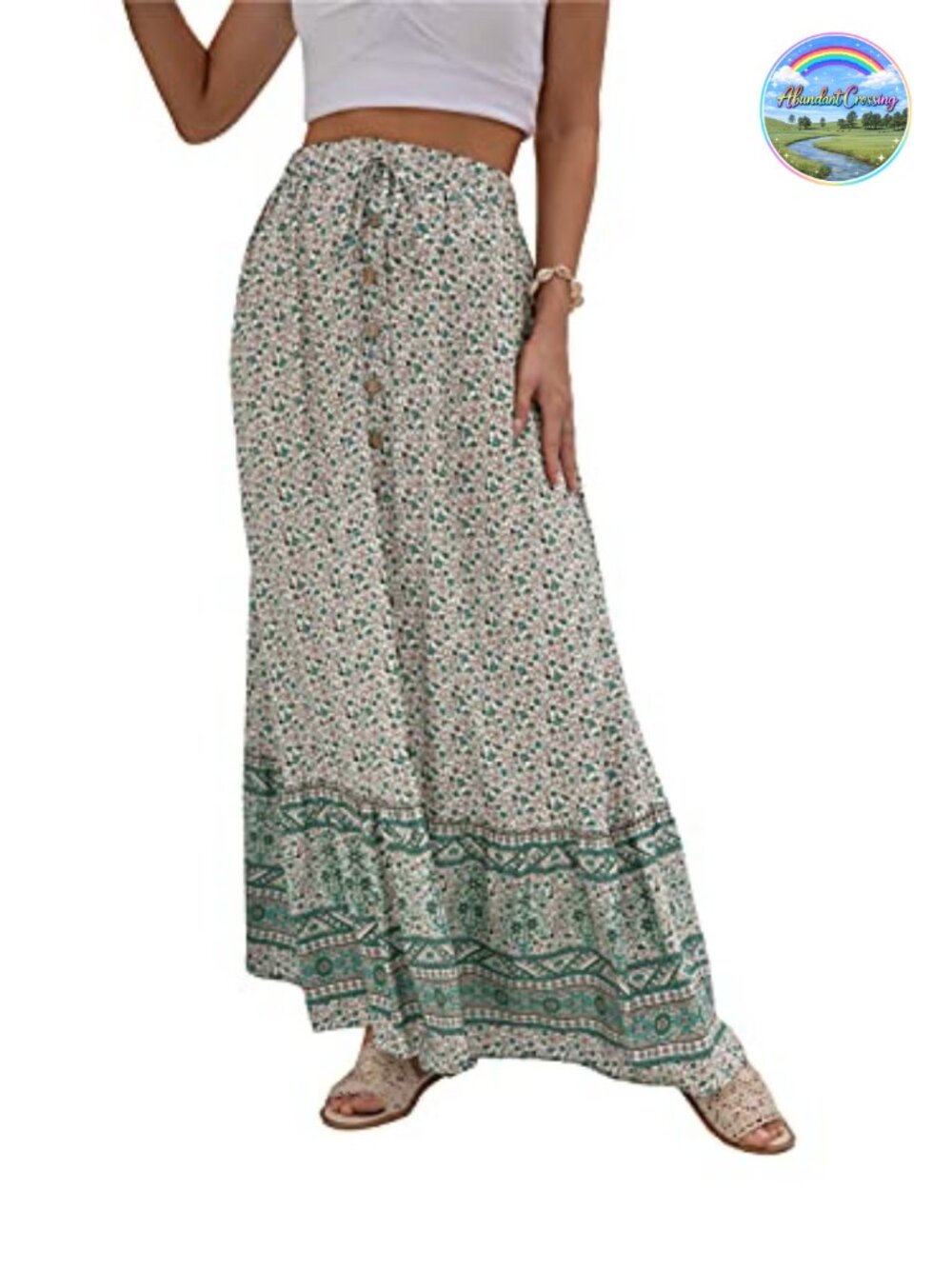 Boho Rayon Floral Maxi Skirt Elastic High Waist Split A-Line Long